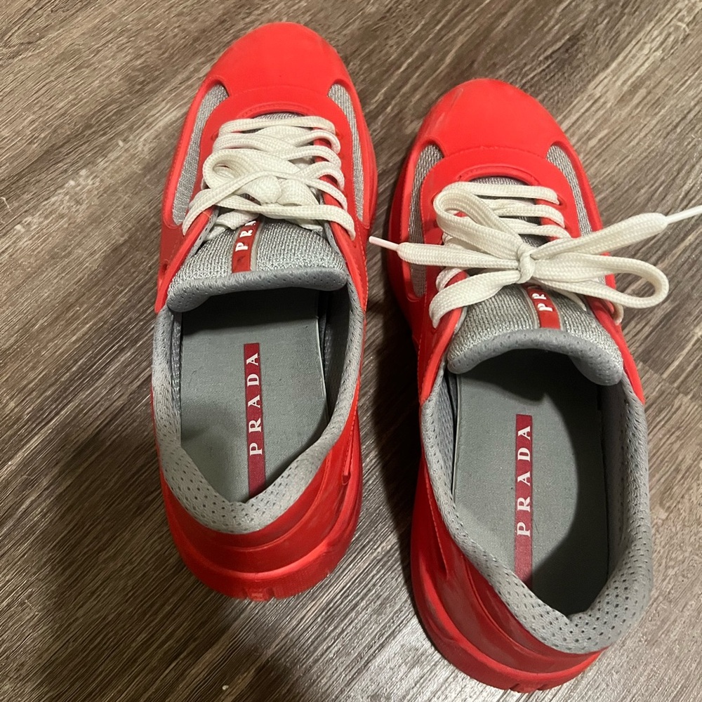 Red Men’s Prada America's Cup Soft rubber and bike fabric sneakers